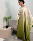 Farah Olive Ombre Print Fur Sleeve Kaftan Dress