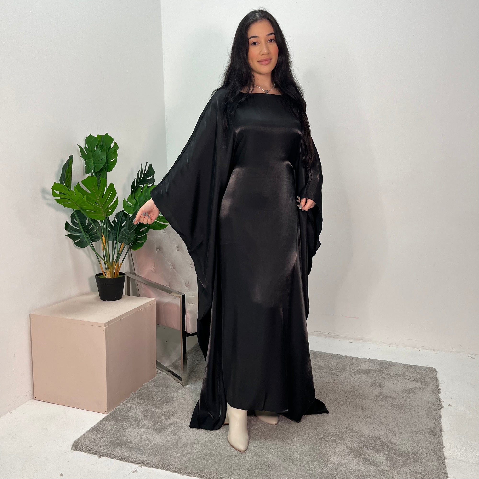 Zayna Black Shimmer Tie Kaftan Dress