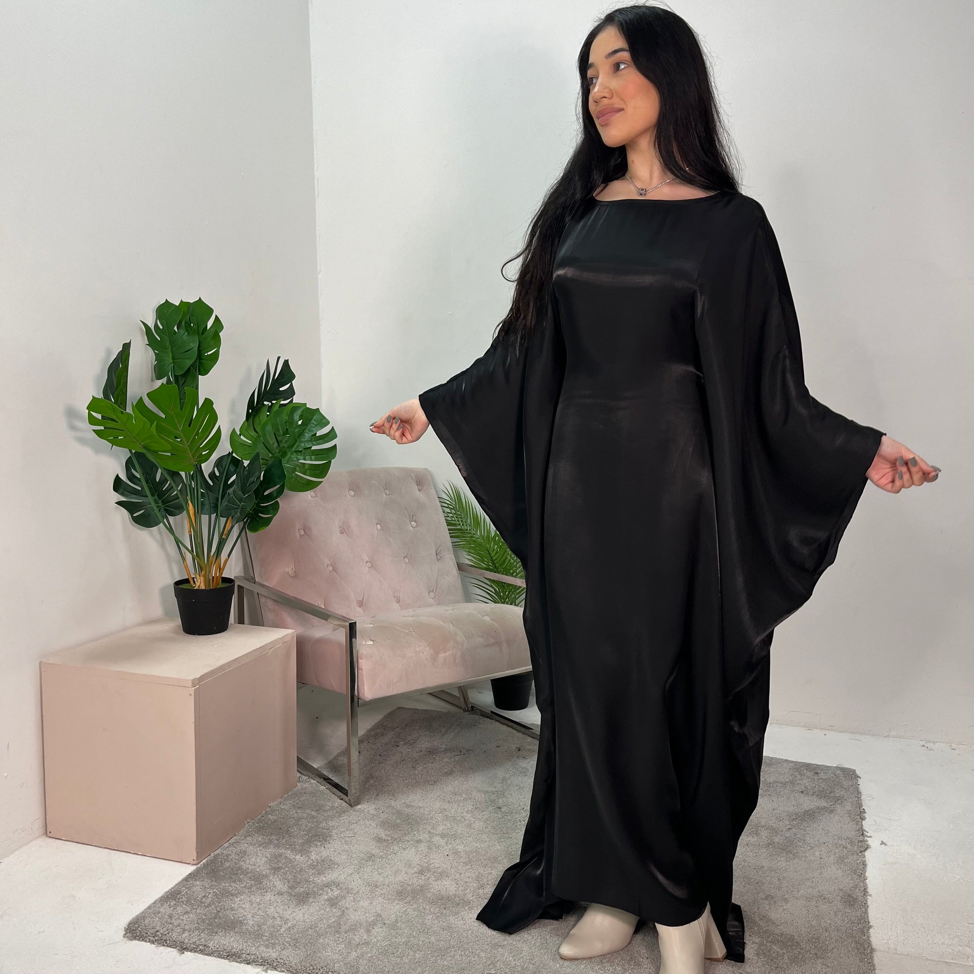 Zayna Black Shimmer Tie Kaftan Dress