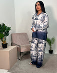 Amira Navy Floral Satin Lightweight Co Ord Set