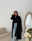 Mona Black Fur Sleeve Belted Coat