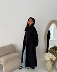 Mona Black Fur Sleeve Belted Coat