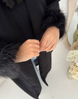 Mona Black Fur Sleeve Belted Coat