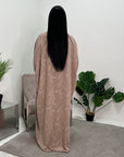 Alia Beige Floral Modest Kaftan Dress