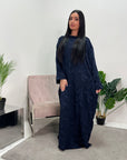 Alia Navy Floral Modest Kaftan Dress