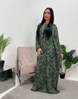 Alia Khaki Floral Modest Kaftan Dress