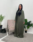 Heeva Khaki Two Piece Modest Diamante Cape Slip Dress