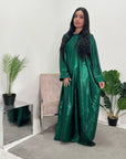 Licia Emerald Green Metallic Sequin Sleeve Modest Kaftan Dress