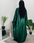 Licia Emerald Green Metallic Sequin Sleeve Modest Kaftan Dress