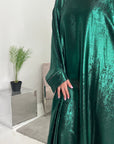 Licia Emerald Green Metallic Sequin Sleeve Modest Kaftan Dress
