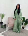 Licia Mint Metallic Sequin Sleeve Modest Kaftan Dress