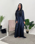 Licia Navy Metallic Sequin Sleeve Modest Kaftan Dress