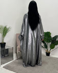 Licia Silver Metallic Sequin Sleeve Modest Kaftan Dress
