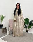 Licia Gold Metallic Sequin Sleeve Modest Kaftan Dress