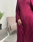 Isani Wine Diamante Swirl Modest Kaftan Dress