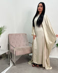 Isani Beige Diamante Swirl Modest Kaftan Dress