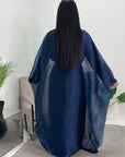 Sal Midnight Blue Satin Dress With Attached Mesh Kaftan