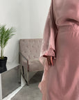 Sal Pink Satin Dress With Attached Mesh Kaftan