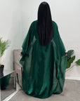 Sal Emerald Green Satin Dress With Attached Mesh Kaftan