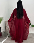 Sal Wine Satin Dress With Attached Mesh Kaftan