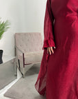 Sal Wine Satin Dress With Attached Mesh Kaftan