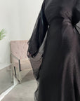 Sal Black Satin Dress With Attached Mesh Kaftan