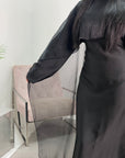 Miranda Black Two Piece Satin Dress With Mesh Cape