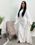 Miranda White Two Piece Satin Dress With Mesh Cape