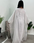 Miranda White Two Piece Satin Dress With Mesh Cape