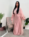 Miranda Pink Two Piece Satin Dress With Mesh Cape