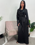 Hera Black Cowl Neck Side Knot Elegant Modest Dress