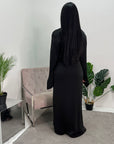 Hera Black Cowl Neck Side Knot Elegant Modest Dress