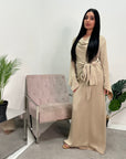Hera Beige Cowl Neck Side Knot Elegant Modest Dress