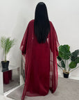 Miranda Wine Two Piece Satin Dress With Mesh Cape