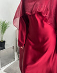Miranda Wine Two Piece Satin Dress With Mesh Cape