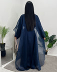 Miranda Midnight Blue Two Piece Satin Dress With Mesh Cape