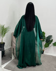 Miranda Emerald Green Two Piece Satin Dress With Mesh Cape