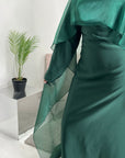 Miranda Emerald Green Two Piece Satin Dress With Mesh Cape
