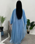 Miranda Sky Blue Two Piece Satin Dress With Mesh Cape