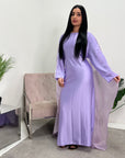 Aisha Lilac Mesh Cape Satin Tie Back Modest Dress
