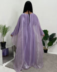 Aisha Lilac Mesh Cape Satin Tie Back Modest Dress