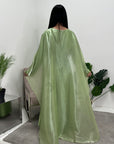 Aisha Green Mesh Cape Satin Tie Back Modest Dress