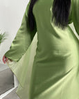 Aisha Green Mesh Cape Satin Tie Back Modest Dress