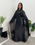 Aisha Black Mesh Cape Satin Tie Back Modest Dress