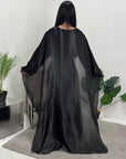 Aisha Black Mesh Cape Satin Tie Back Modest Dress