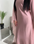 Aisha Pink Mesh Cape Satin Tie Back Modest Dress