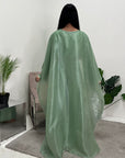 Aisha Mint Mesh Cape Satin Tie Back Modest Dress