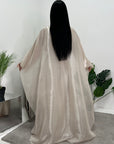 Aisha Beige Mesh Cape Satin Tie Back Modest Dress