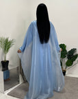 Aisha Sky Blue Mesh Cape Satin Tie Back Modest Dress