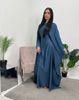 Haniya Midnight Blue Fur Trim Kaftan Dress